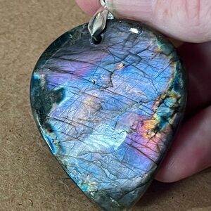 Gorgeous XXL Blue, Purple, Pink Labradorite Pendant Necklace